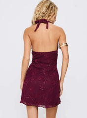 Codami Halter Sequin Mini Dress Burgundy