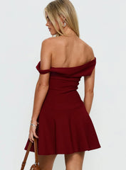 Delcina Off Shoulder Corset Mini Dress Burgundy