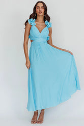 Madara Laced Back Ruffle Dress Blue