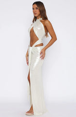 I'm On Call Halter Maxi Dress Pearl