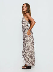 Roxine Asymmetrical Halter Maxi Dress Animal Multi