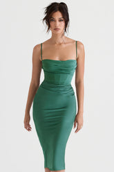 Teia-Forest Draped Corset Midi Dress