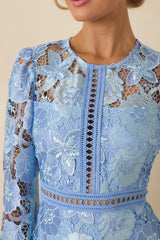 Keep It Authentic Light Blue Floral Embroidered Mini Dress