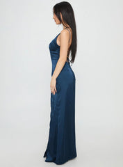 Kiss Of Life Satin Maxi Dress Navy