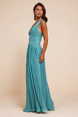 Evaluna Turquoise Plisse Maxi Dress