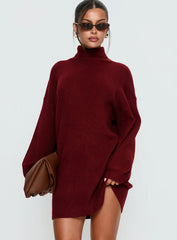 Coleena Long Sleeve Knit Mini Dress Burgundy