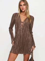 Malop Long Sleeve Mini Dress Chocolate