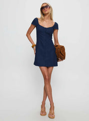 Marisella Button Down Mini Dress Navy