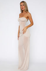 Sheer Grace Strapless Glitter Maxi Dress Champagne