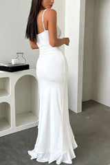 Lace Low Cut Irregular Ruffle Dress