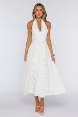 Be The Difference Embroidered Halter Maxi Dress White
