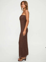 Majorca Strapless Lace Maxi Dress Chocolate