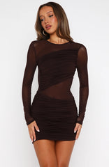 Like It Like That Long Sleeve Mini Dress Chocolate