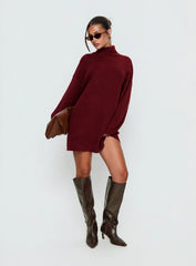 Coleena Long Sleeve Knit Mini Dress Burgundy