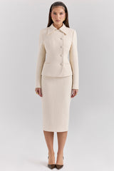 Lena-Cream Boucle Pencil Midi Skirt
