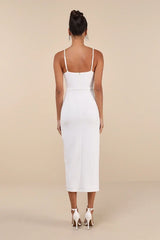 Always Turning Heads White Bustier Tulip Midi Dress