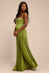 Makani Lime Green Satin Bustier Maxi Dress