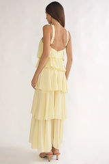 Darylyn Tiered Ruffle Rosette Maxi Dress Yellow