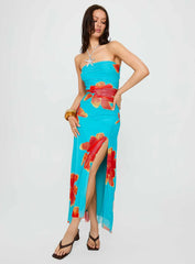 Katara Strapless Maxi Dress Blue / Orange Floral