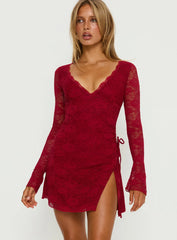 Airabella Long Sleeve Lace Mini Dress Red