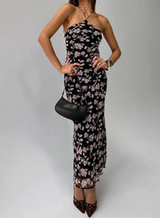 Anisa Halter Maxi Dress Black Floral