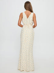 Manolia Textured Maxi Dress Cream Floral
