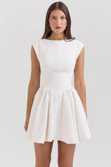 Enchant-White Open Back Mini Dress