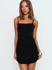 Kirsteni Beaded Mini Dress Black