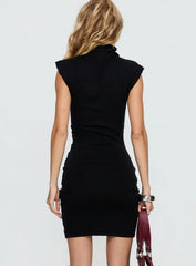 Ortensia Turtleneck Ruched Mini Dress Black