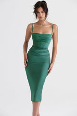 Teia-Forest Draped Corset Midi Dress