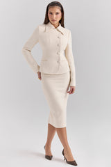 Lena-Cream Boucle Pencil Midi Skirt