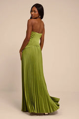 Makani Lime Green Satin Bustier Maxi Dress
