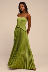 Makani Lime Green Satin Bustier Maxi Dress
