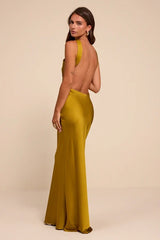 Sienna Chartreuse Satin Backless Maxi Dress