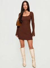 Brownhall Long Sleeve Mini Dress Mocha