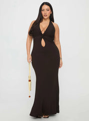 No Hard Feelings Twist Maxi Dress Brown Curve