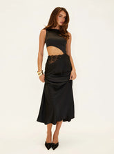 Lareina Cut Out Lace Maxi Dress Black