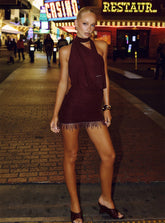 Loraina Scarf Beaded Mini Dress Burgundy