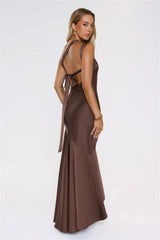 Romantic Affair Satin One Shoulder Maxi Dress Brown