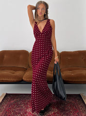 Nellie Maxi Dress Burgundy Polka Dot