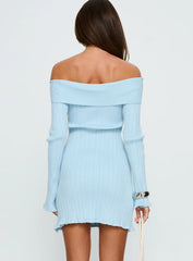 Freshwater Long Sleeve Rib Knit Mini Dress Ice Blue