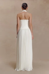 Stacie Pleated Halter Maxi Dress - Ivory