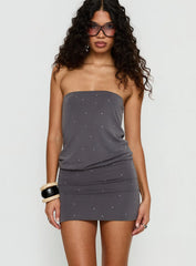 Belia Mini Dress Diamante Dark Grey