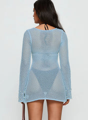 Rain Music Long Sleeve Beaded Knit Mini Dress Blue