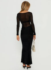 Joceline Long Sleeve Sheer Maxi Dress Black Shimmer