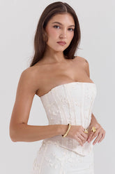 Dakota-Vintage Ivory Embroidered Strapless Corset