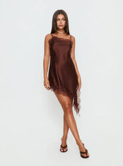 Malakhai Lace Asymmetrical Mini Dress Chocolate