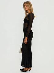 Joceline Long Sleeve Sheer Maxi Dress Black Shimmer