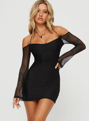 Acosta Long Sleeve Off Shoulder Mini Dress Black