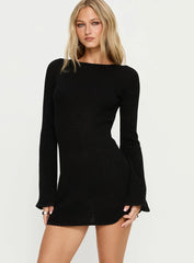 Rhapsody Long Sleeve Knit Mini Dress Black